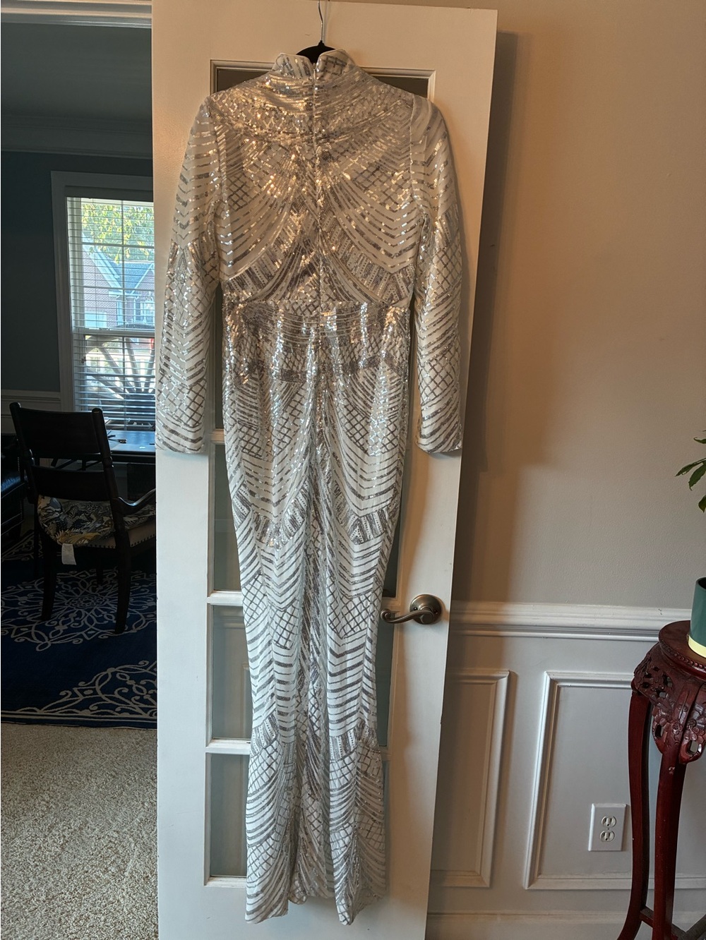 Silver Sequin Long Sleeve Dress